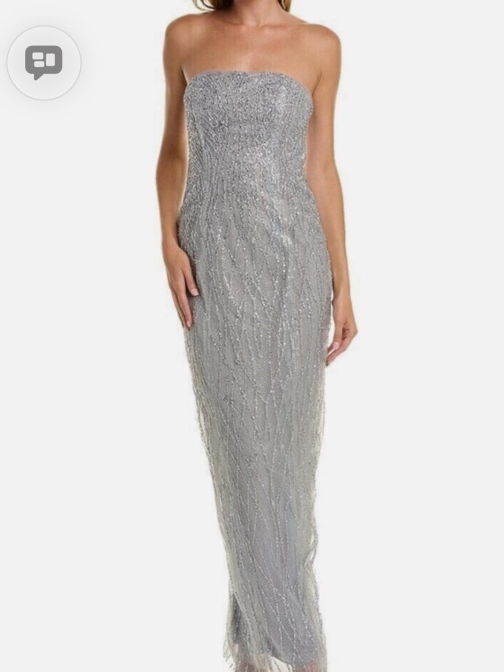 Marchesa Notte Silver  Strapless Evening Gown with Sheer Cape